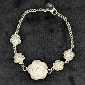 Sterling Silver Floral Bracelet 925 Flower Heavy